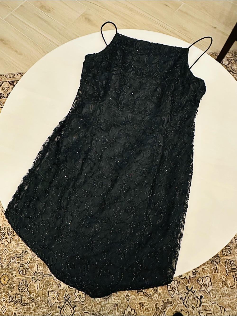Beaded Black Strapless Slip Dress